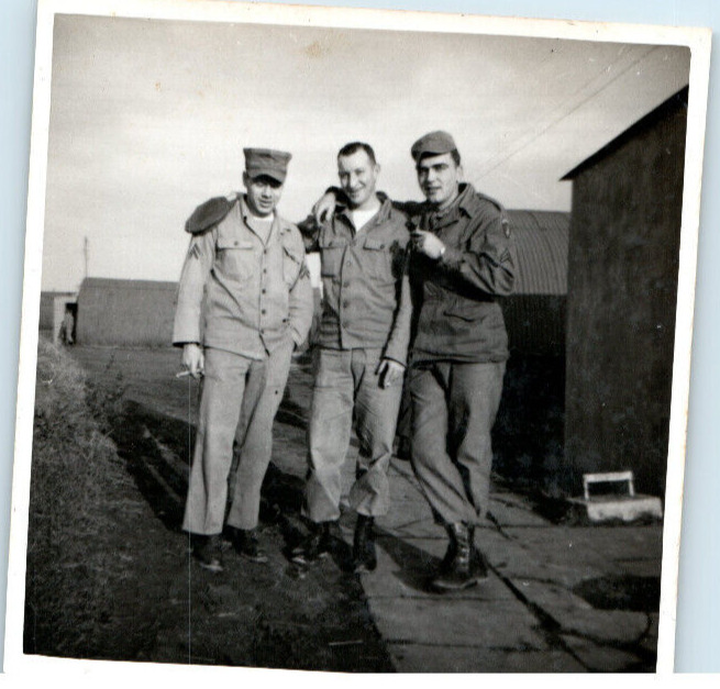 Vintage Photo 1953, 3 US Army Soldier Buddies Posing Smoking ,JNHC 3x3