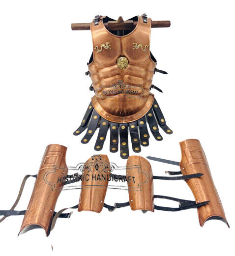 Medieval Armor Muscle Jacket with 300 Spartan Leg + Arm Guard Copper Finish