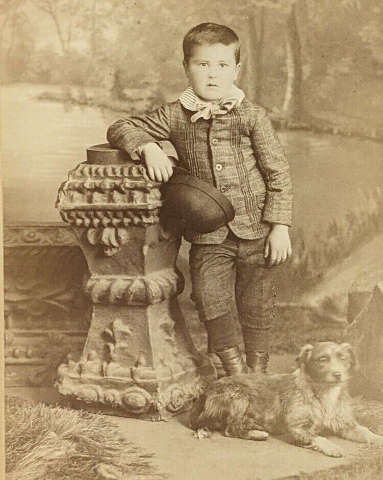 Antique 1890s Dapper Boy Kid Dog Altoona Pennsylvania Photo Cabinet Card