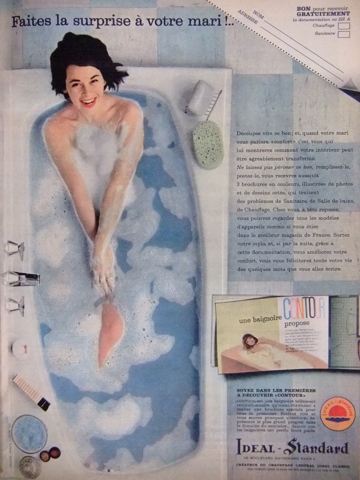 1961 IDEAL STANDARD ONE CONTOUR BATHTUB ADVERTISING - ADVERTISING