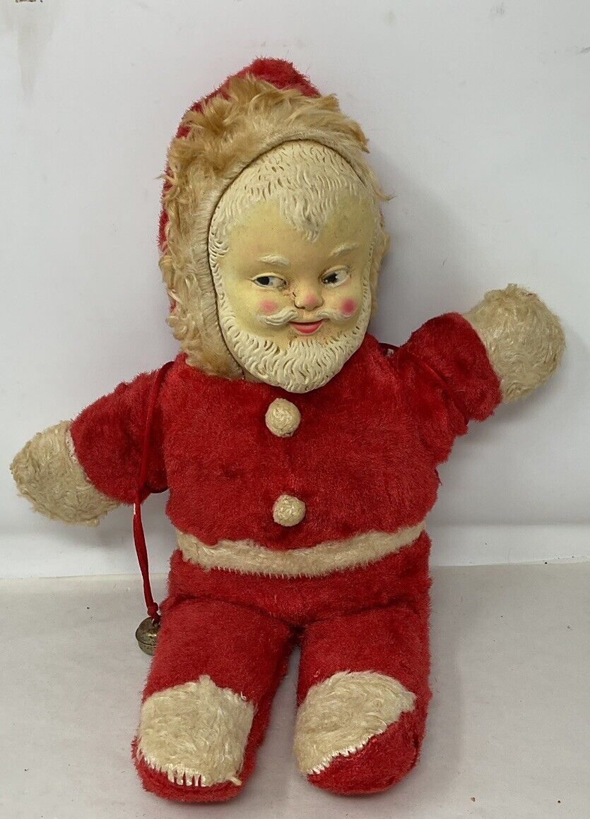 Vintage Santa Claus Rubber Face Plush Doll Red Antique