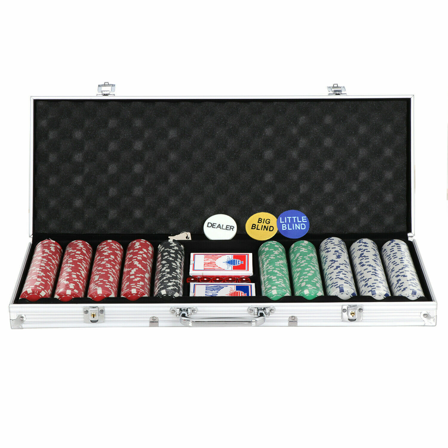 Chips Poker Dice Chip Set Texas Blackjack Cards Game w/ Aluminum Case 500PCS