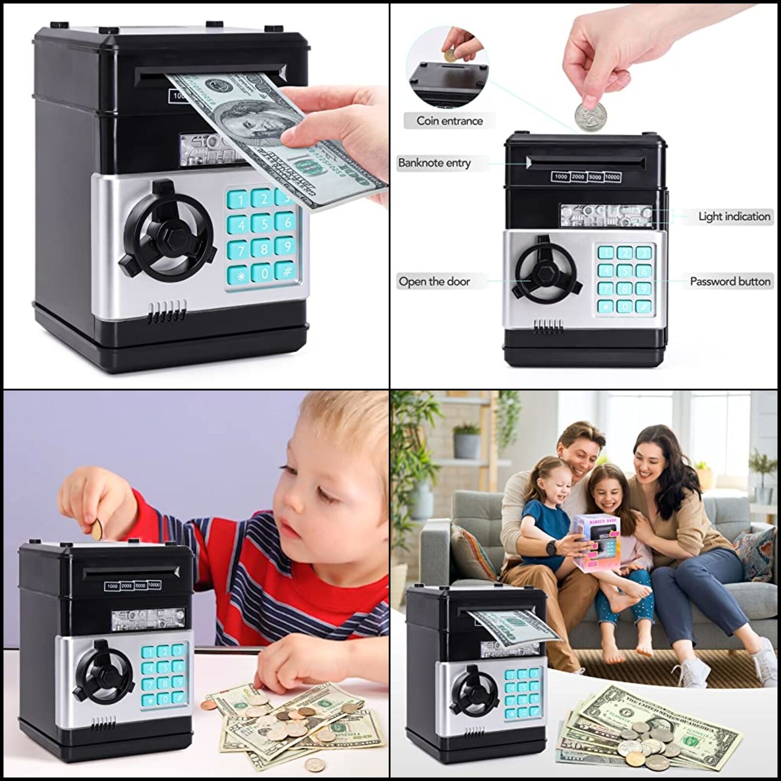 Piggy Bank ATM Cash Coin Money Saving Box with Password with Auto Grab Bill Slot