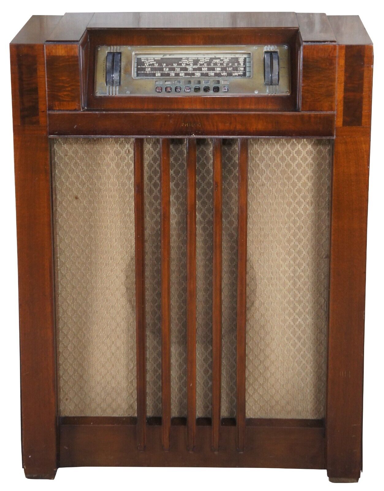 Antique Art Deco Pre War Philco 1939 Console Tube Radio Walnut Case 39-40