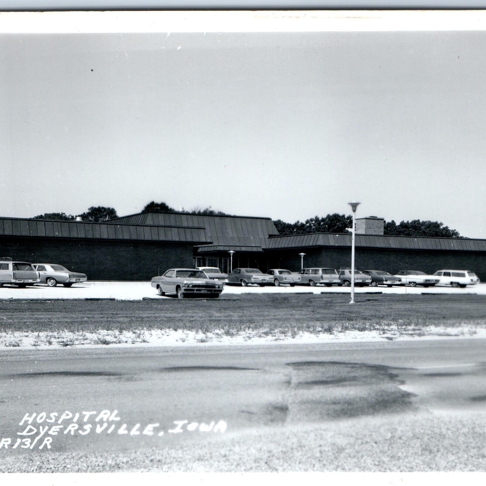 c1960s Dyersville, IA RPPC Hospital Building Real Photo Postcard Parked Car A107