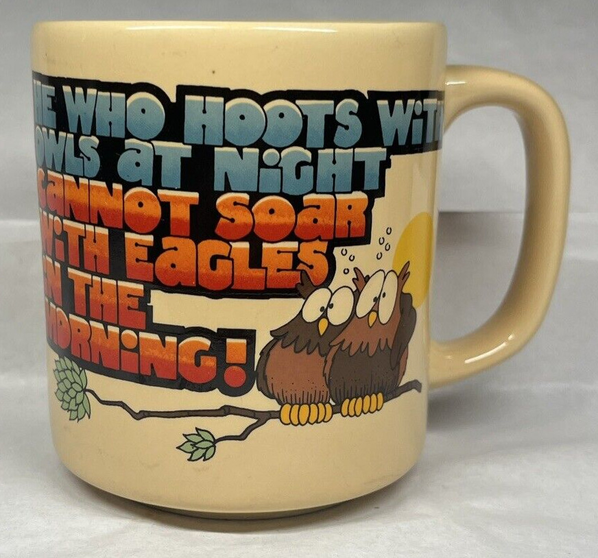 Vintage Funny Cup Mug Coffee Tea C M Paula 1983 Retro Gag Gift Hoots With Owls