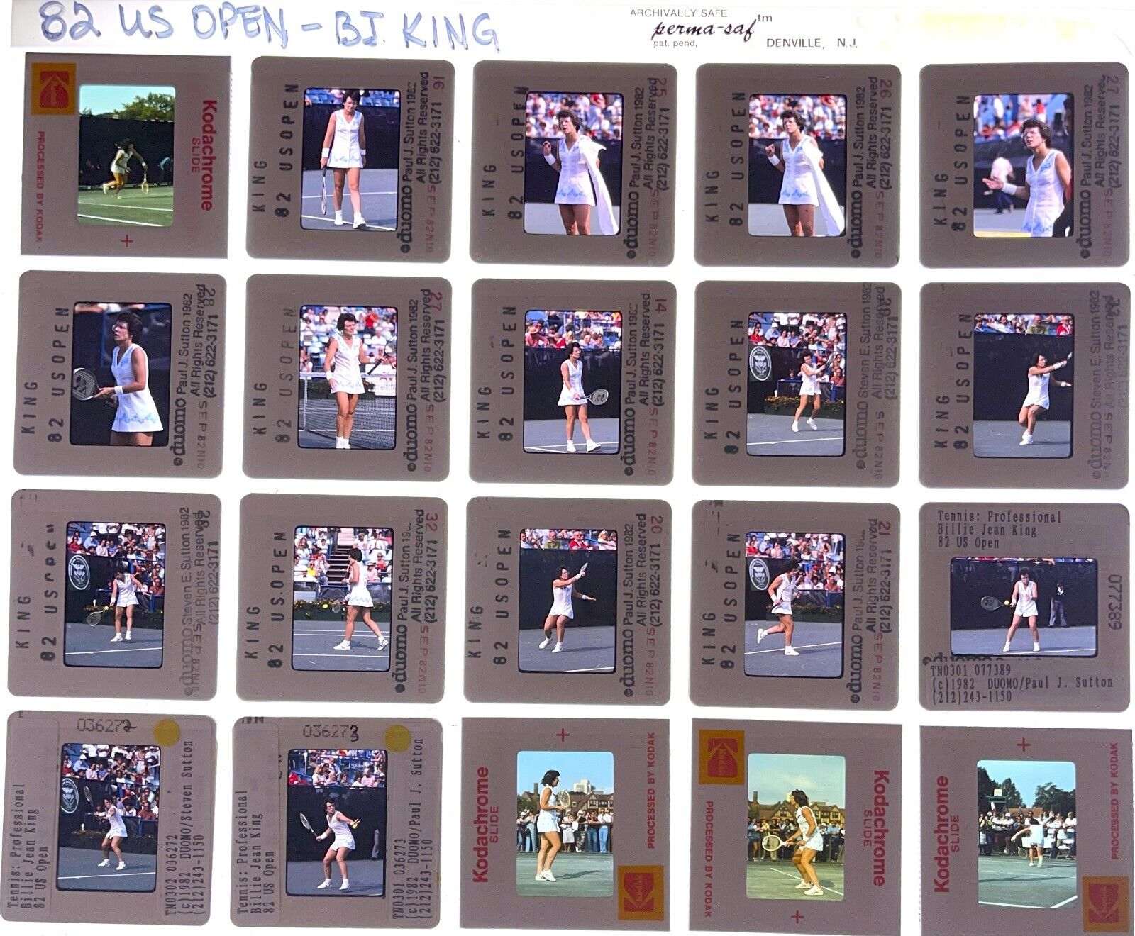 LG13-8 \'82 US OPEN BILLY JEAN KING TENNIS (20 PC LOT) 35MM COLOR TRANSPARENCIES