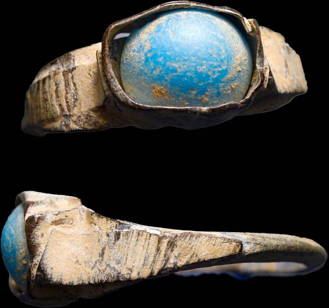 Ancient Roman Ring Bronze with Blue Stone WEARABLE Antiquity Artifact Jewelry