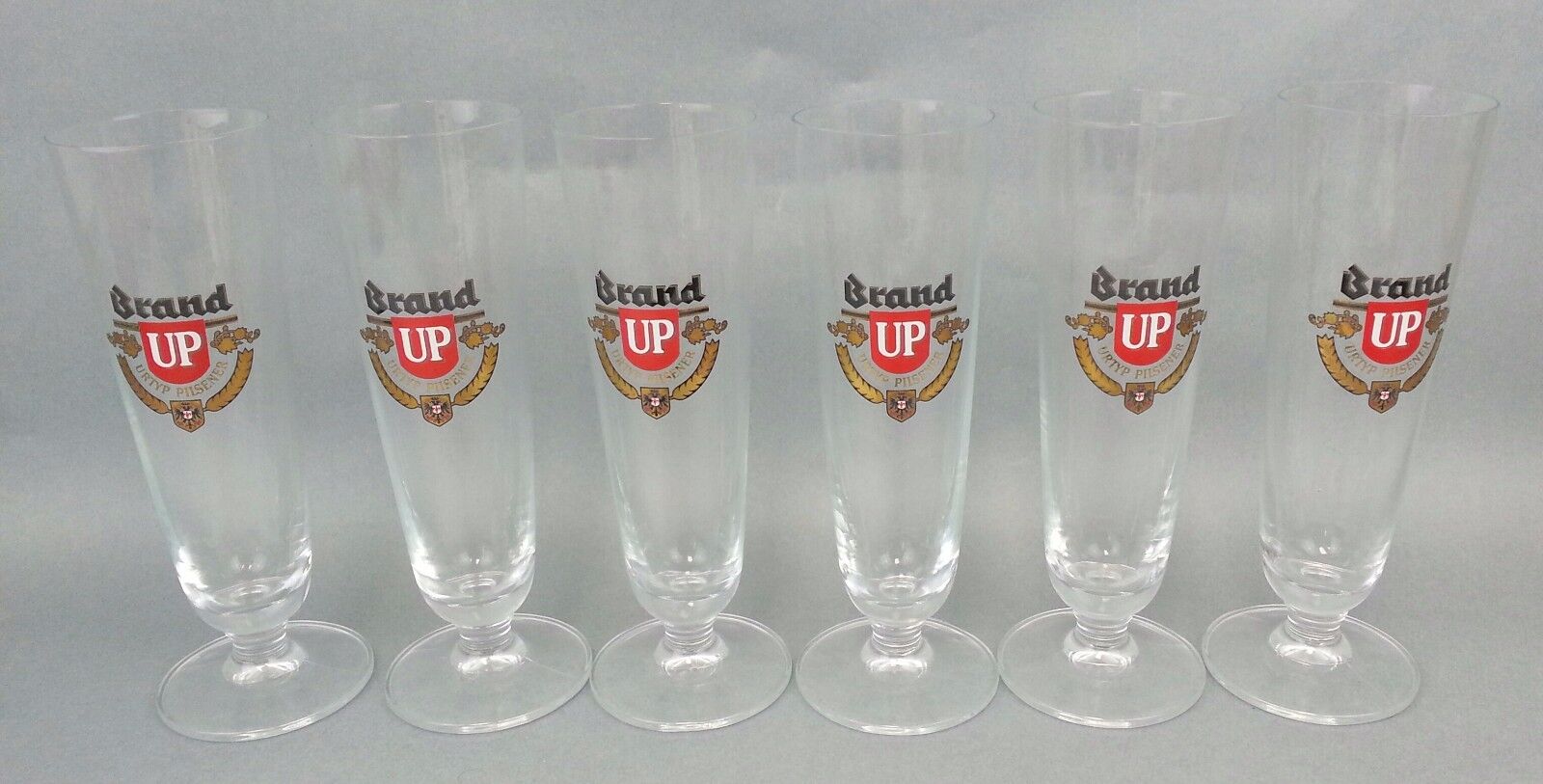 6 Vintage Brand UP 52 Footed Pilsner Beer Glass URTYP Netherlands Wijlre SCARCE
