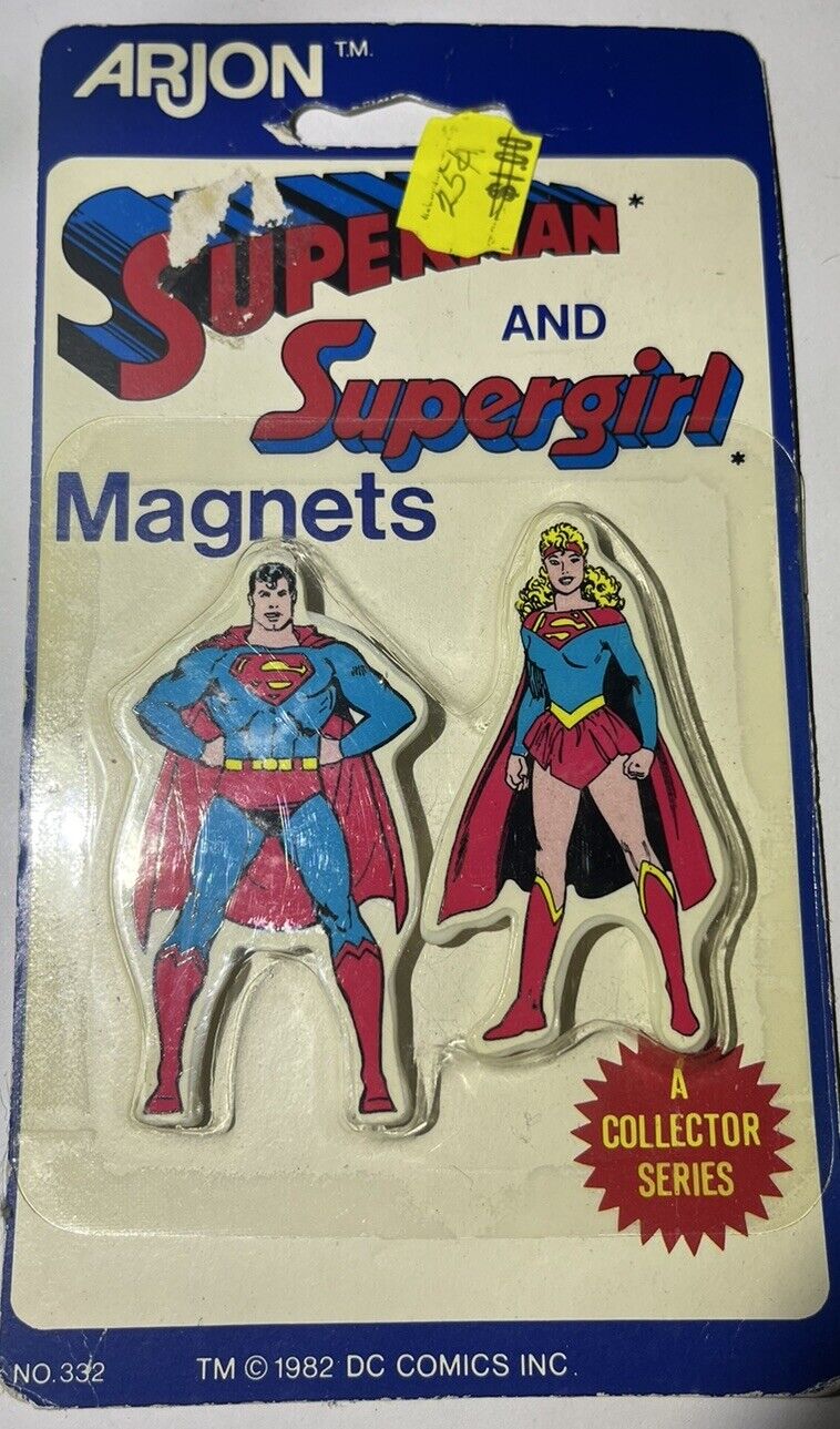 Vintage 1982 Arjon Superman & Supergirl Magnets-Sealed- Look Rare SUPER COOL