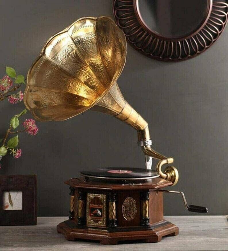 Working Gramophone-Antique-Phonograph-Vintage Gramophone Nautical Home Décor