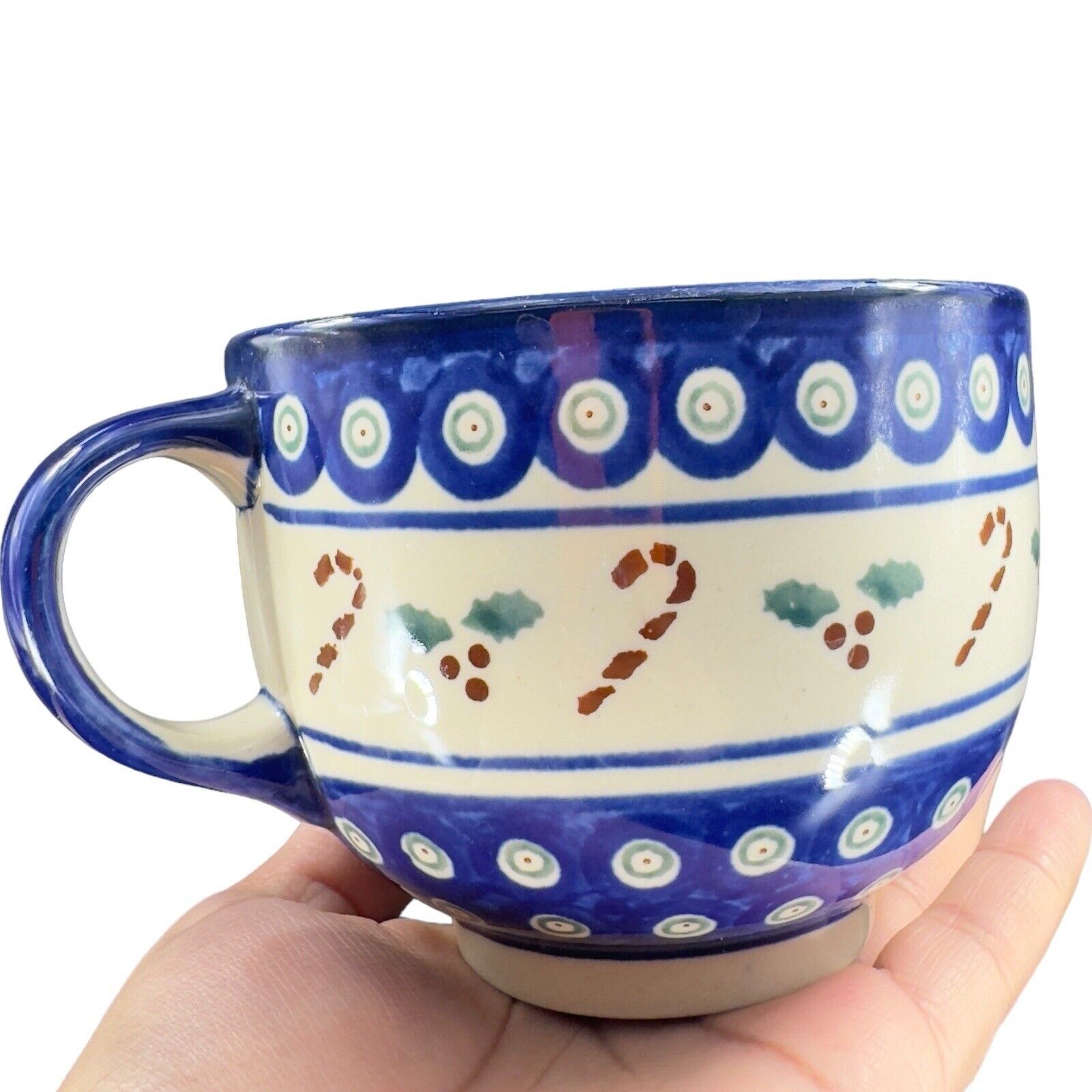 Polish Pottery Boleslawiec Hand Made Hand Painted Large Coffee Mug Cup Christmas