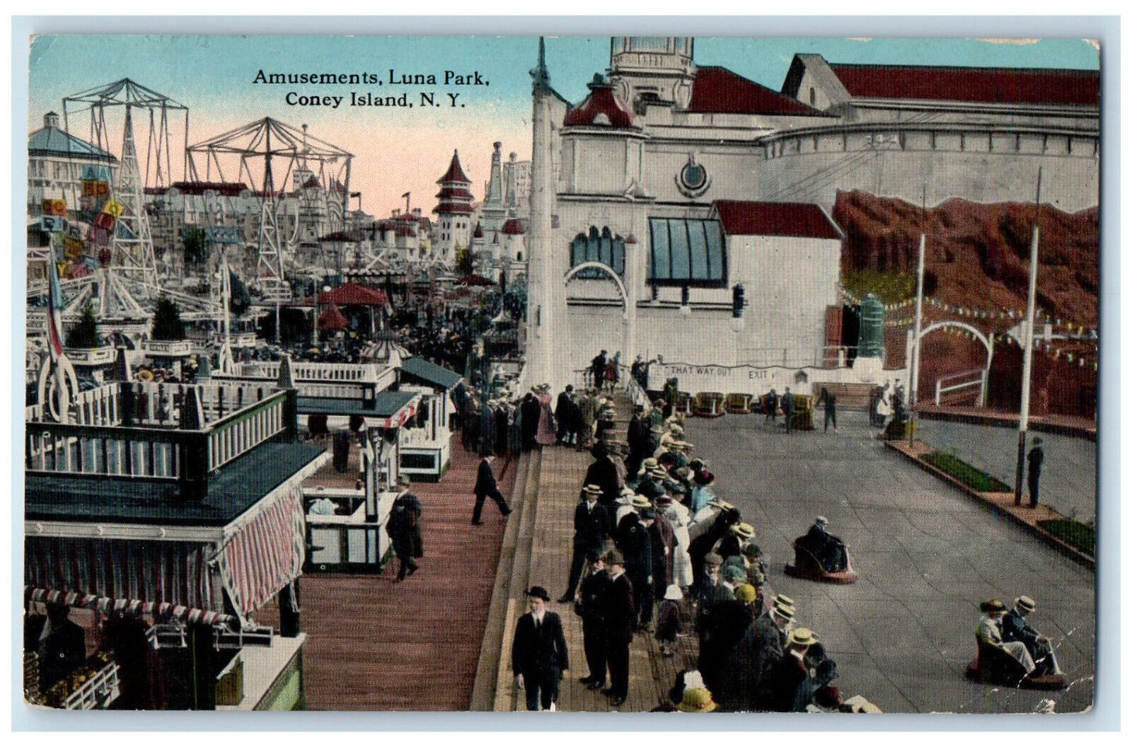 1914 Amusement Luna Park Coney Island Brooklyn New York NY Antique Postcard