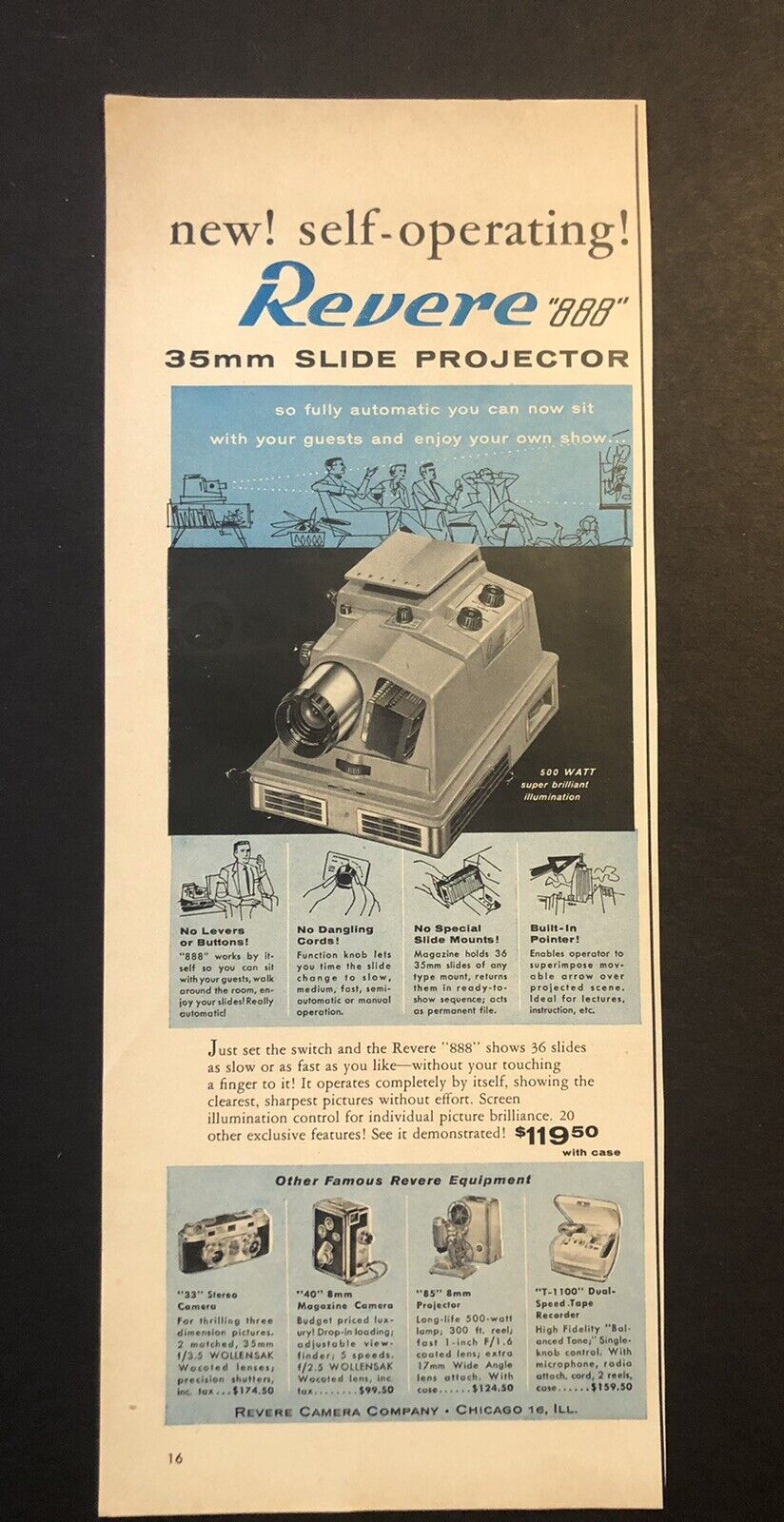 1950’s Revere 888 Slide Projector Colored Magazine Ad