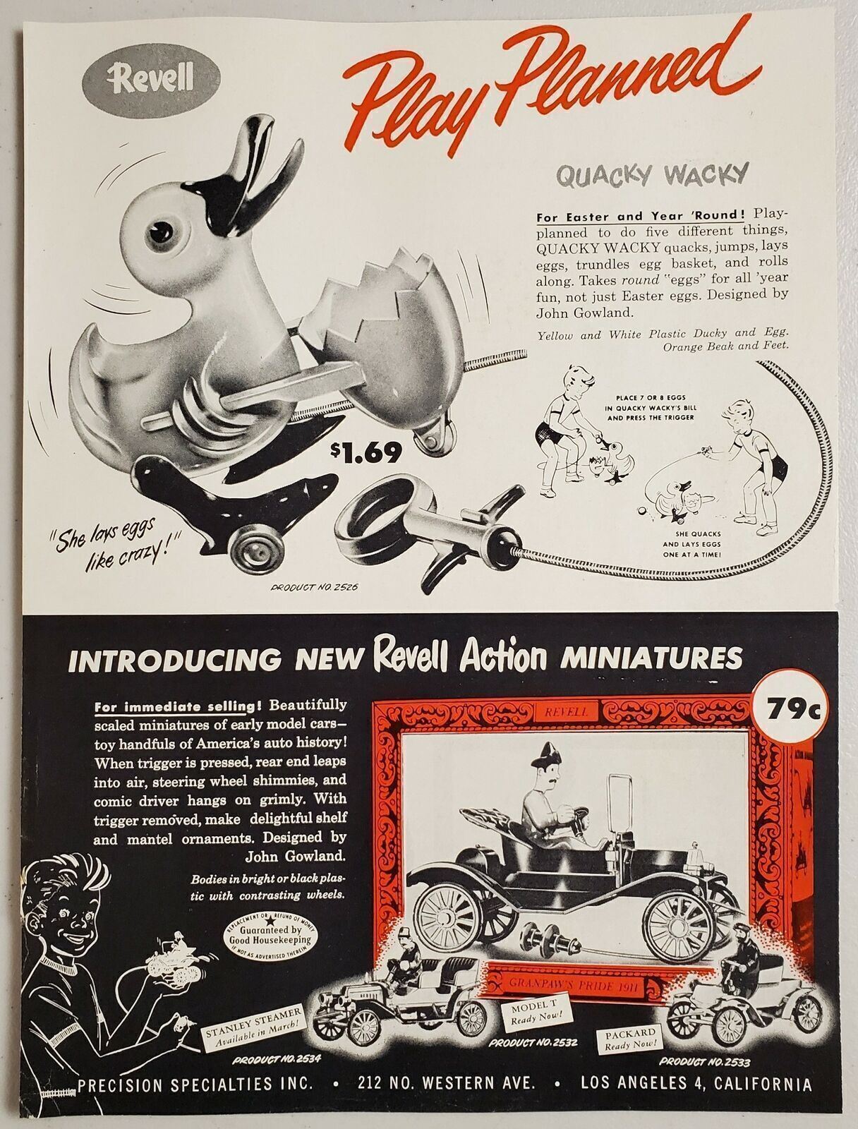 1951 Print Ad Revell Toy Early Car Model Miniatures Quacky Wacky Los Angeles,CA