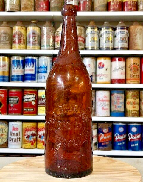 C.L. Centlivre Brg. Embossed Amber Quart Blob Beer Bottle, Fort Wayne, IN - #1