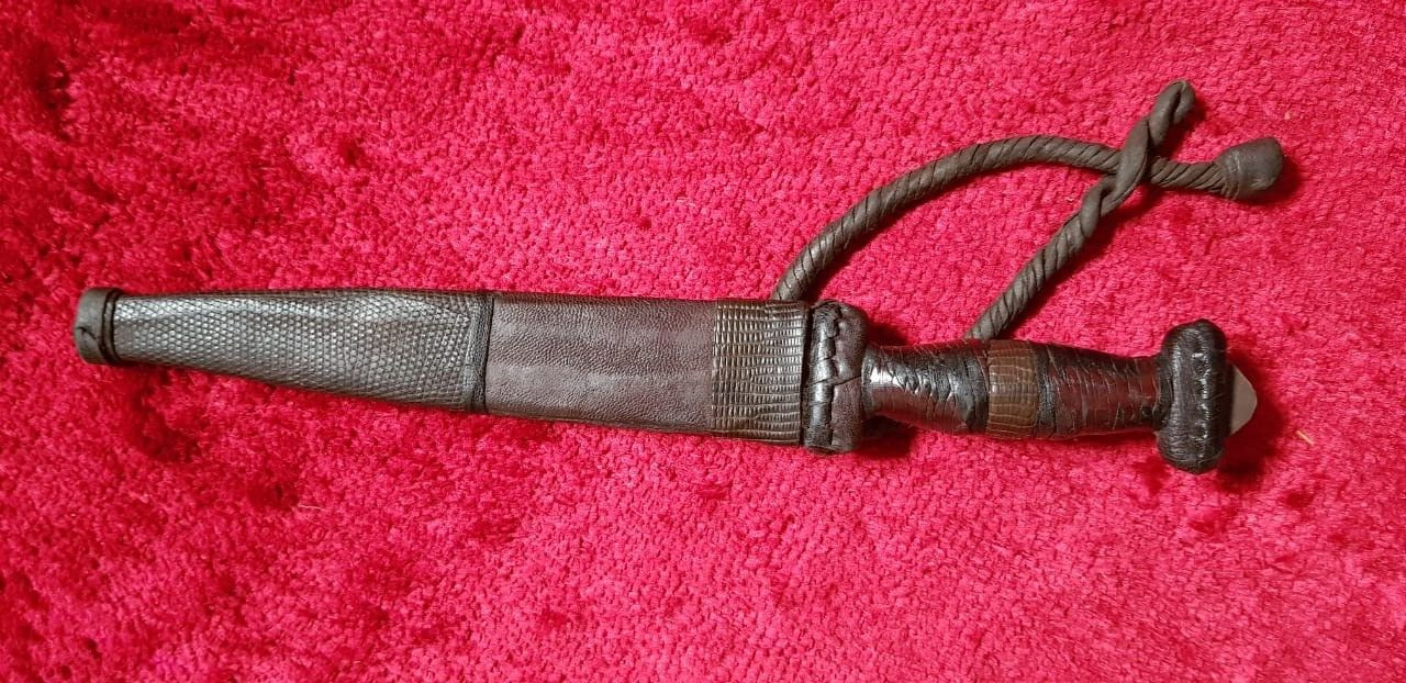 RARE old Vintage African tribal knife Touareg art dagger iron leather handle