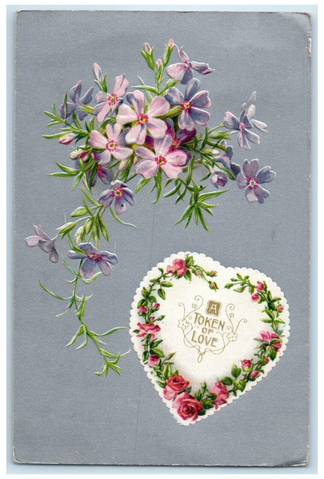 c1910s Valentine Heart Flowers Winsch Back Embossed Enfield Hants Co.NS Postcard