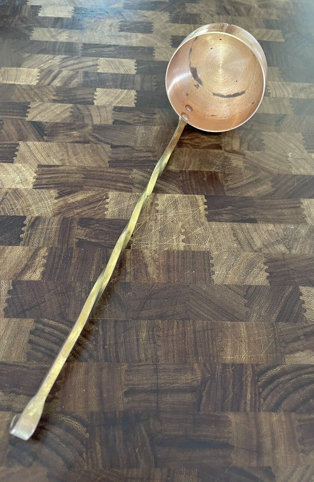 Vintage Copper and Twisted Brass Soup Serving Ladle