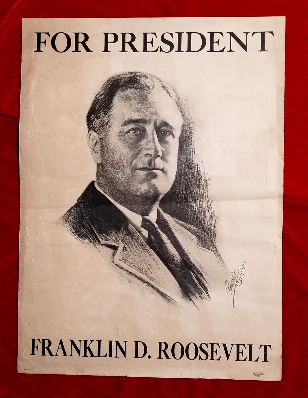 1932 FRANKLIN D ROOSEVELT FDR 1st Presidential Campaign POSTER 30s vtg RARE 