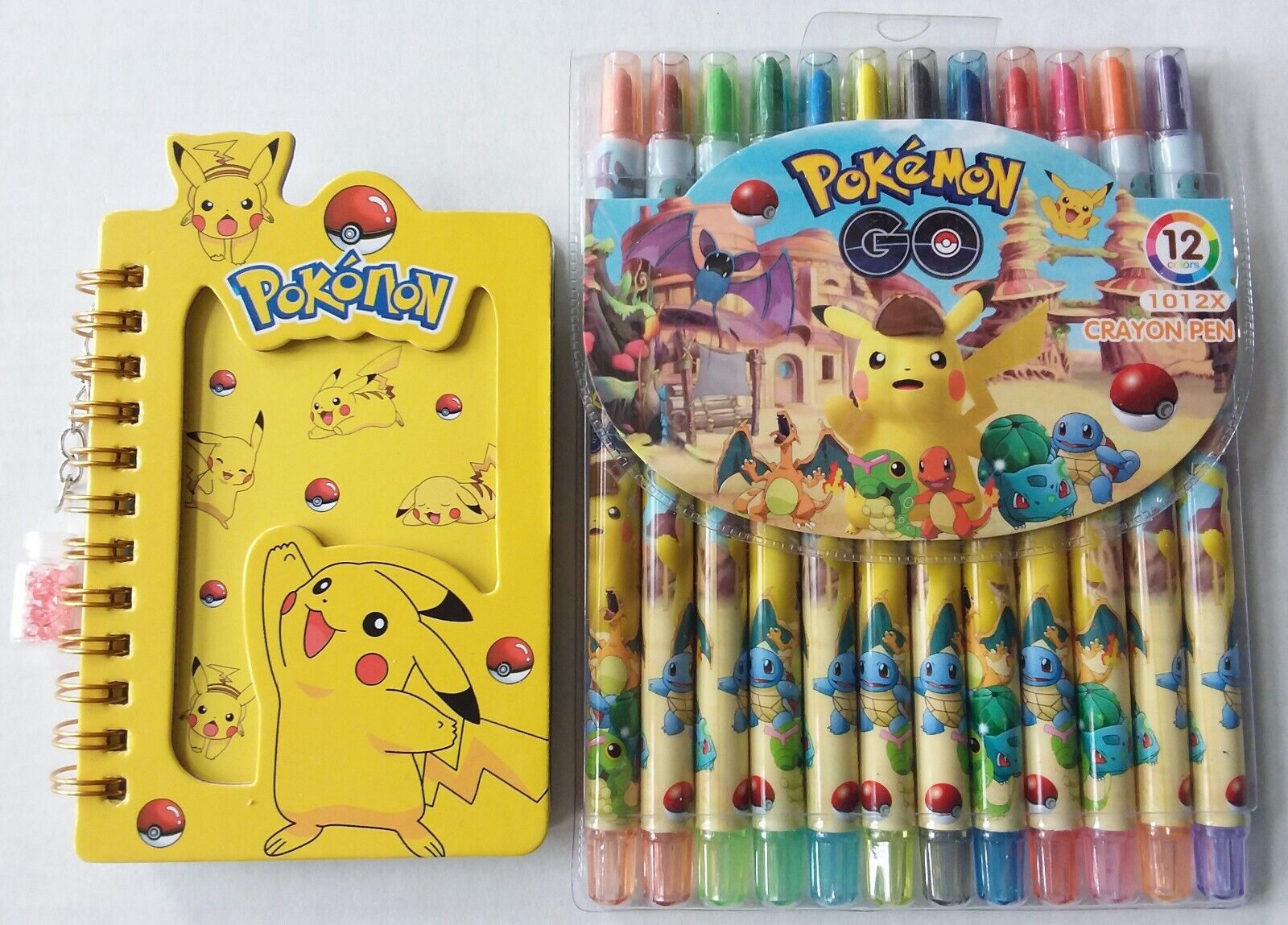 Pokemon twist-up crayons set of 12 plus mini Pikachu notebook with pop-up page