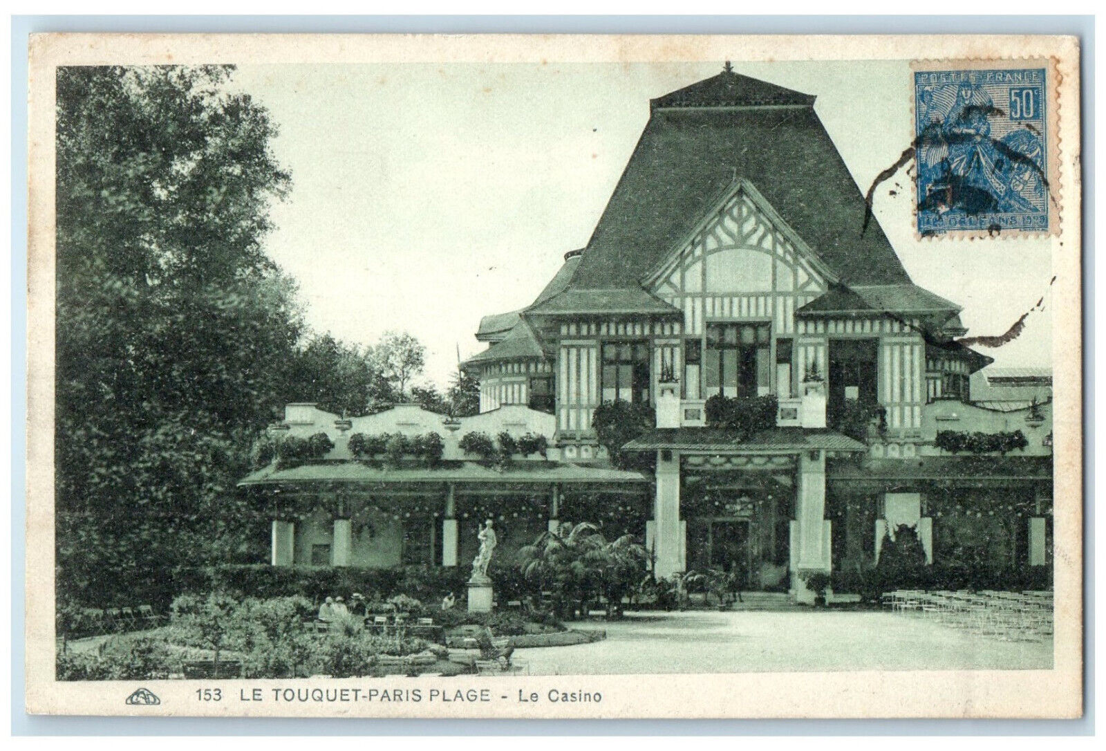 c1940\'s The Casino The Touquet Paris Beach France Posted Vintage Postcard