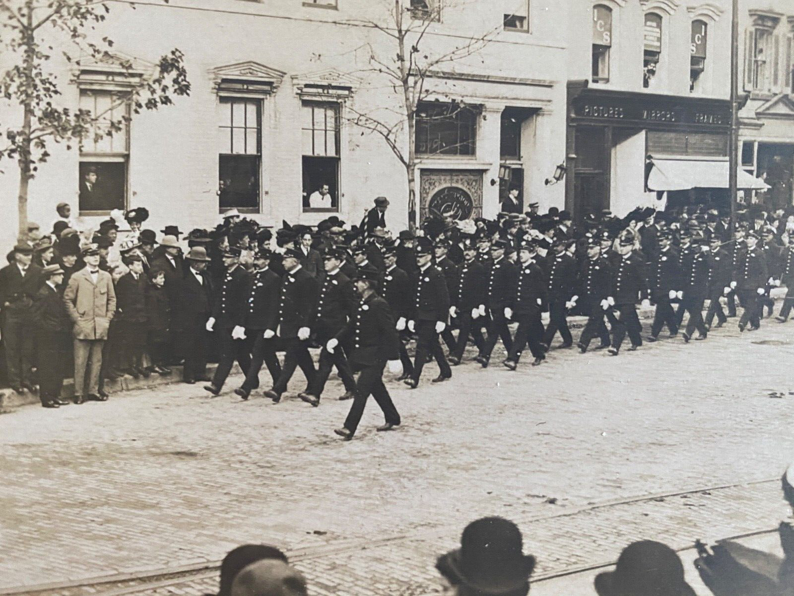 1910s RPPC - POLICEMEN\'S PARADE antique real photograph postcard COPS MARCHING