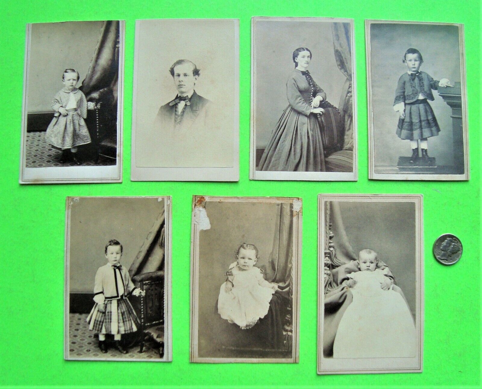 Lot/7 ca 1870\'s RARE ABRAHAM BOGARDUS CABINET CARD PHOTOS Entire Family? BABIES