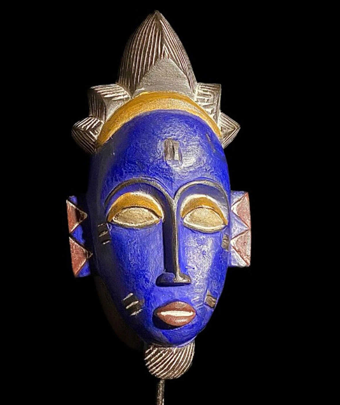 African Wood Mask The Tribal Mask Antiques Traditional Blue Guru Mask-7371