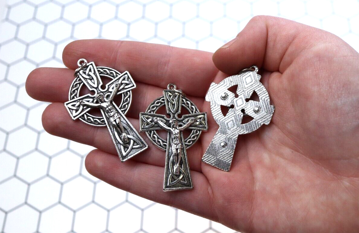 Silver Tone Christian Irish Celtic Knotwork Cross Medal Pendants 1 1/3 In 3 Pack