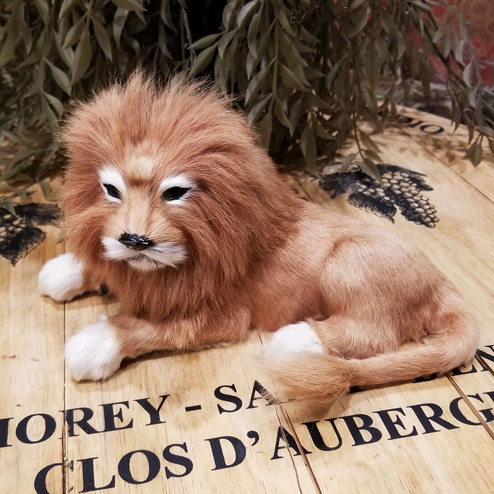 Vintage Taxidermy Real Fur Lion Sculpture