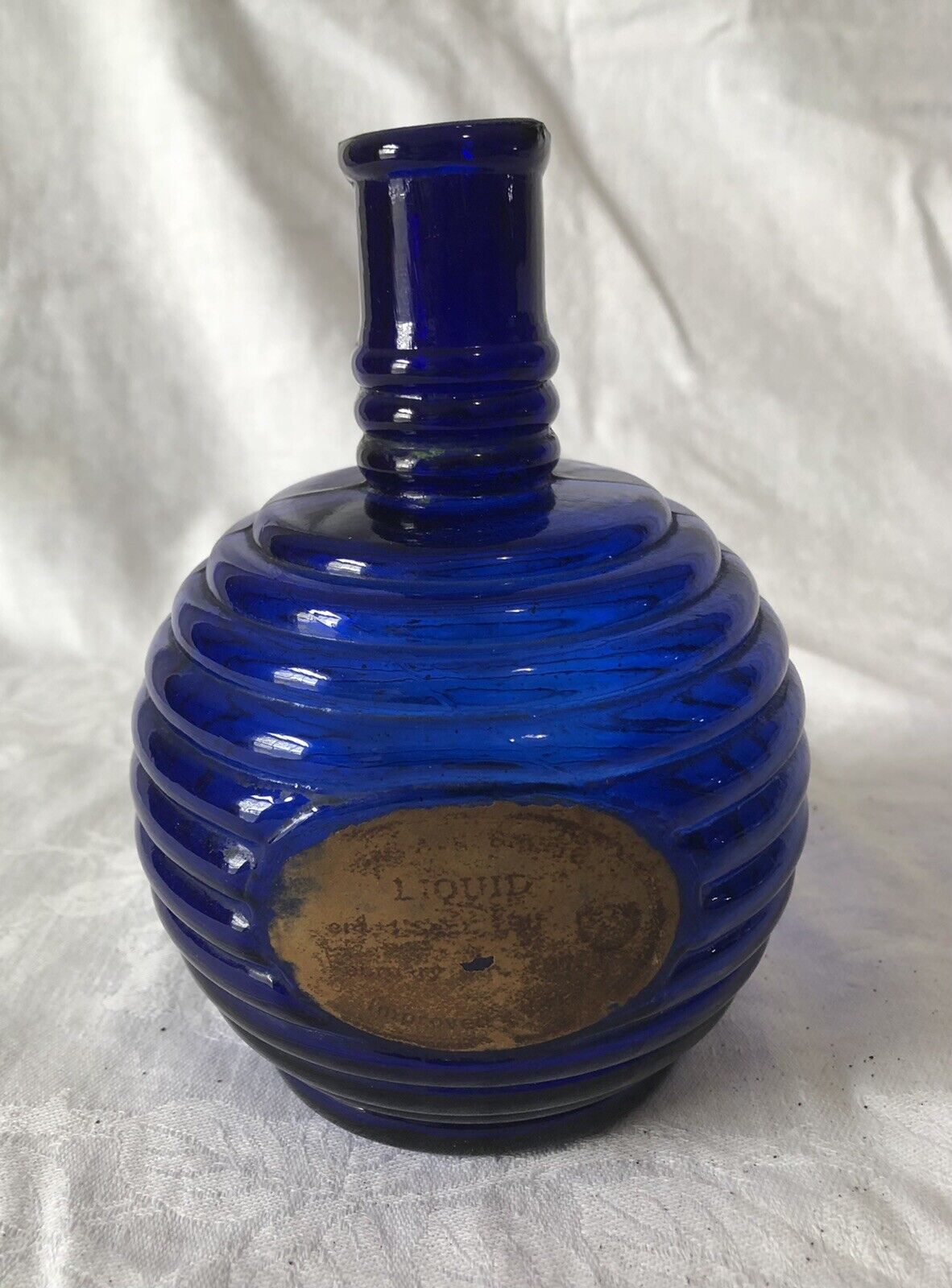 ANTIQUE 1800\'S COBALT BLUE HARKNESS FIRE GLASS WITH ORIGINAL LABEL