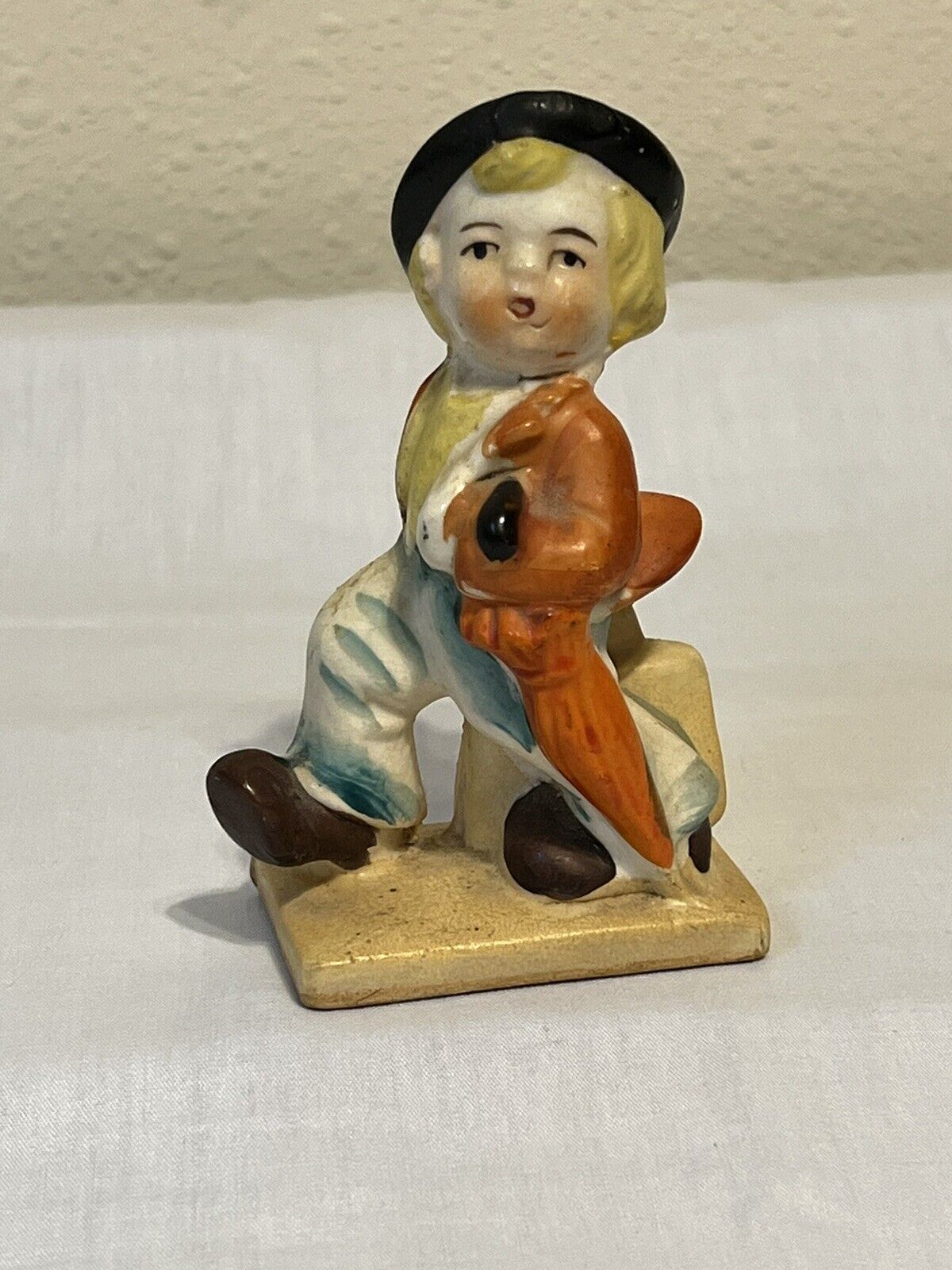 Japan Figurine Vintage Boy W/ Umbrella, 4 1/4 Inch, Preowned