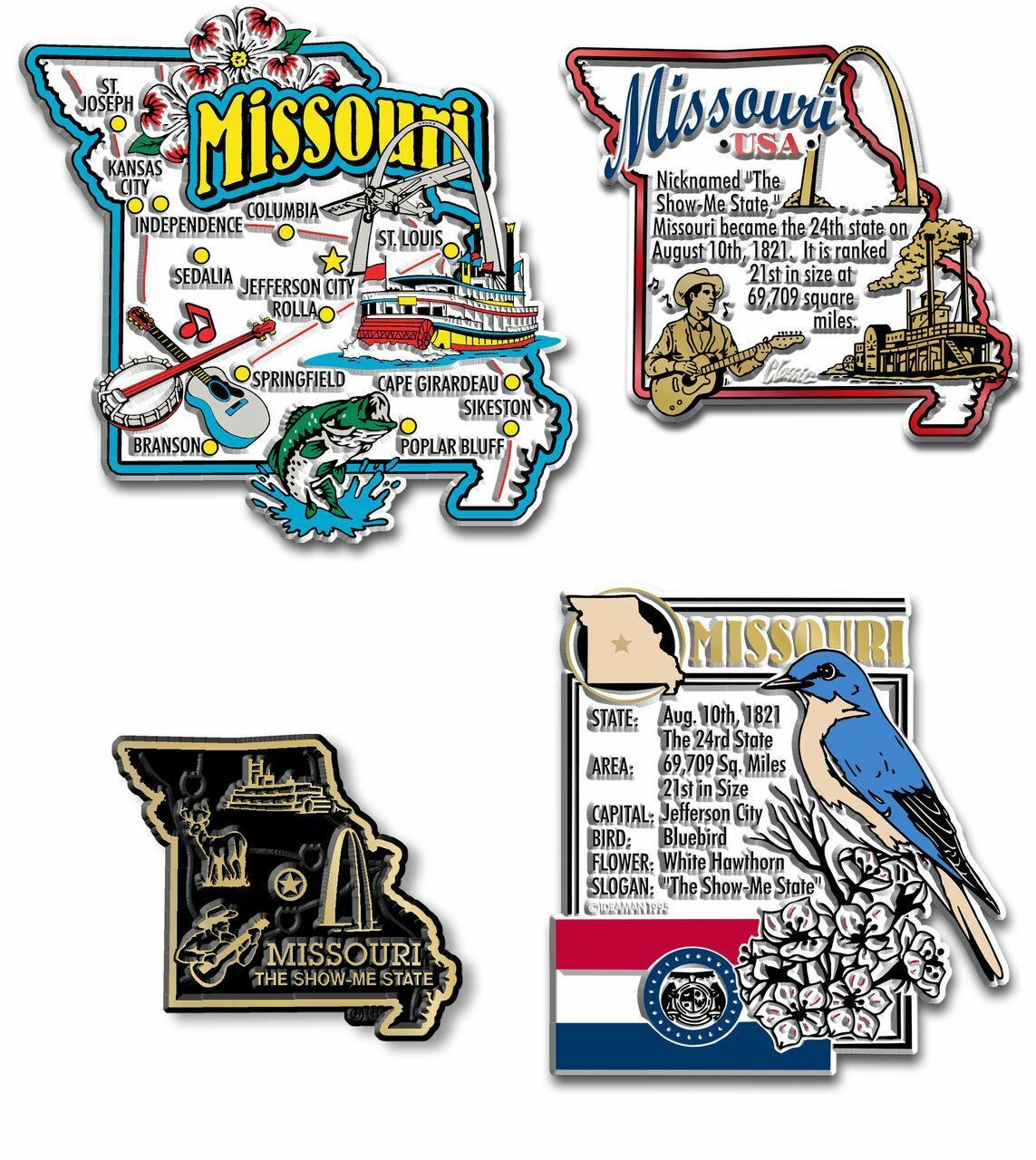 Missouri Four-Piece State Magnet Set by Classic Magnets, Includes 4 Designs