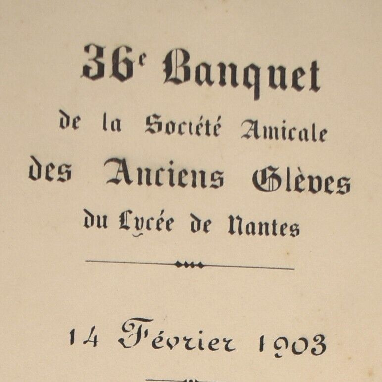 1903 Lycée de Nantes Student Reunion Banquet Menu Georges Clemenceau France