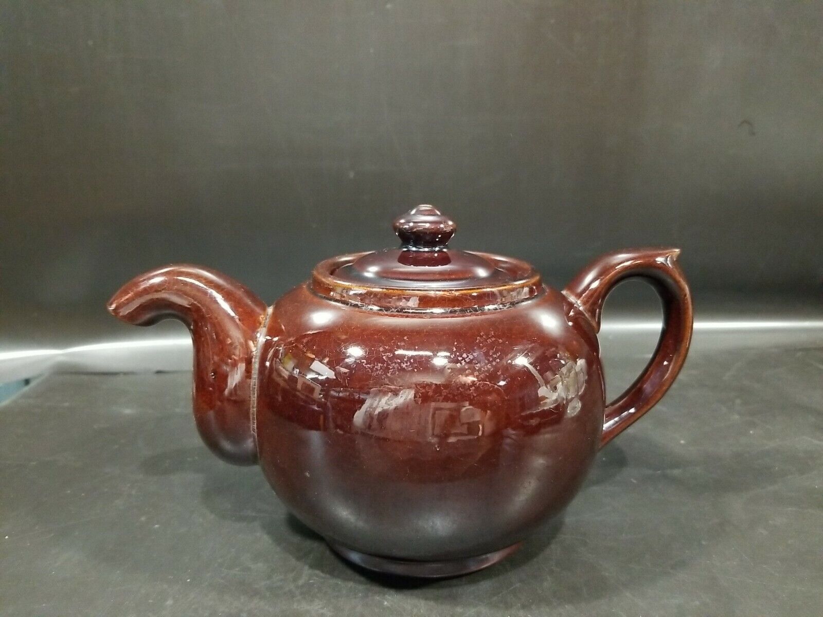 Vintage ROSKO Teapot Japan Brown Pottery Redware, Downward Spout