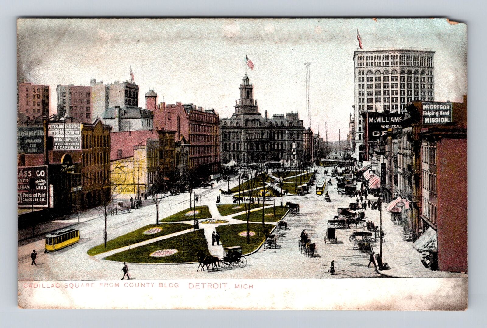 Detroit MI-Michigan, Birds Eye View Cadillac Square, Antique Vintage Postcard