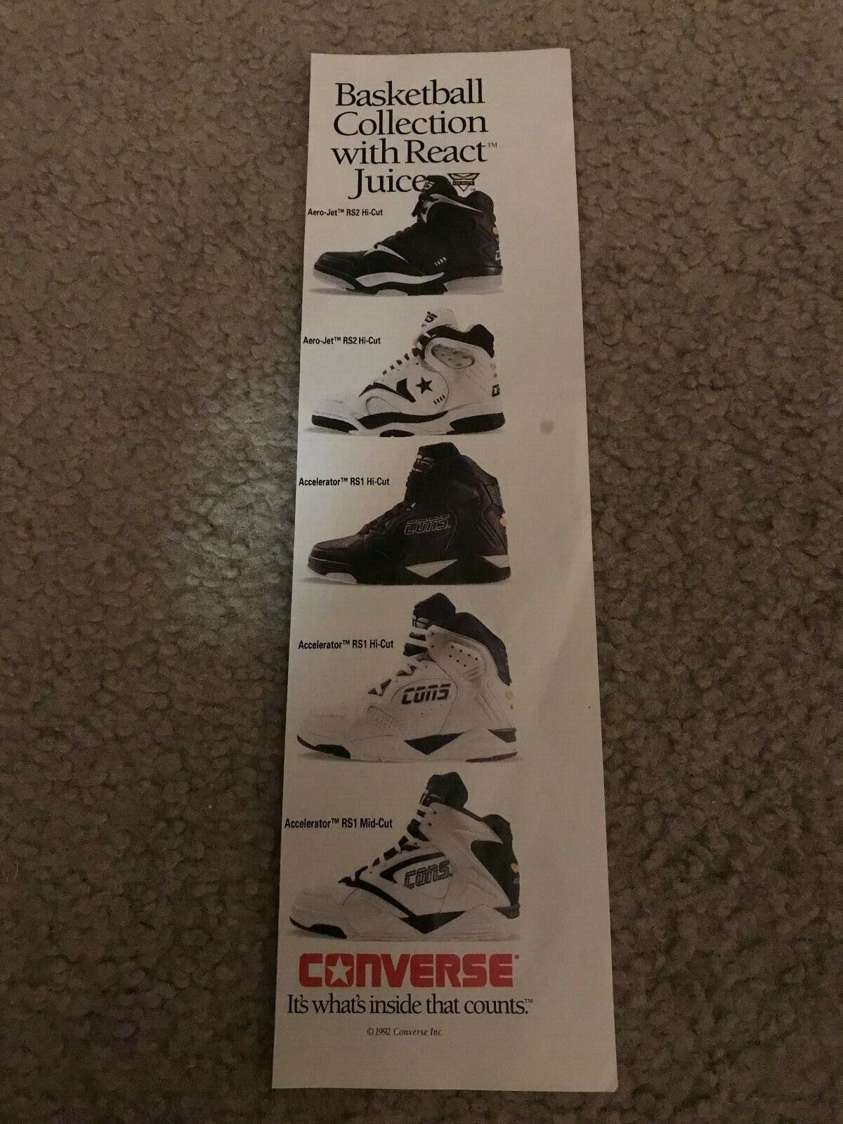 1992 CONVERSE ACCELERATOR RS1 AERO-JET RS2 Basketball Shoes Poster Print Ad RARE