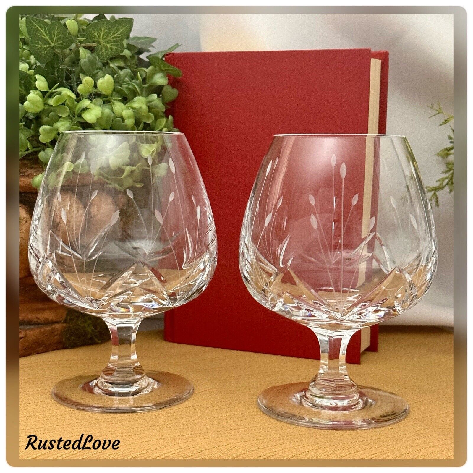 Mikasa Brandy Glasses Vintage Petit Poinst Blown Glass Large Liquor Barware Pair