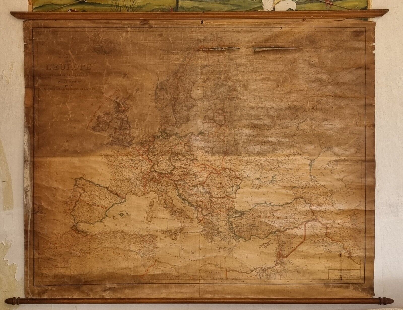French Antique Europe Map Dating 1926 in Original Frame