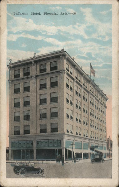 1924 Phoenix,AZ Jefferson Hotel Kropp Maricopa County Arizona Postcard 1c stamp