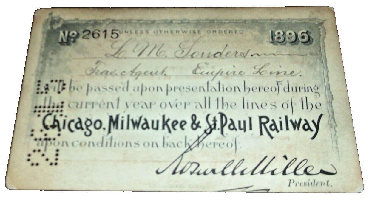 1896 MILWAUKEE ROAD MILW EMPLOYEE PASS #2615