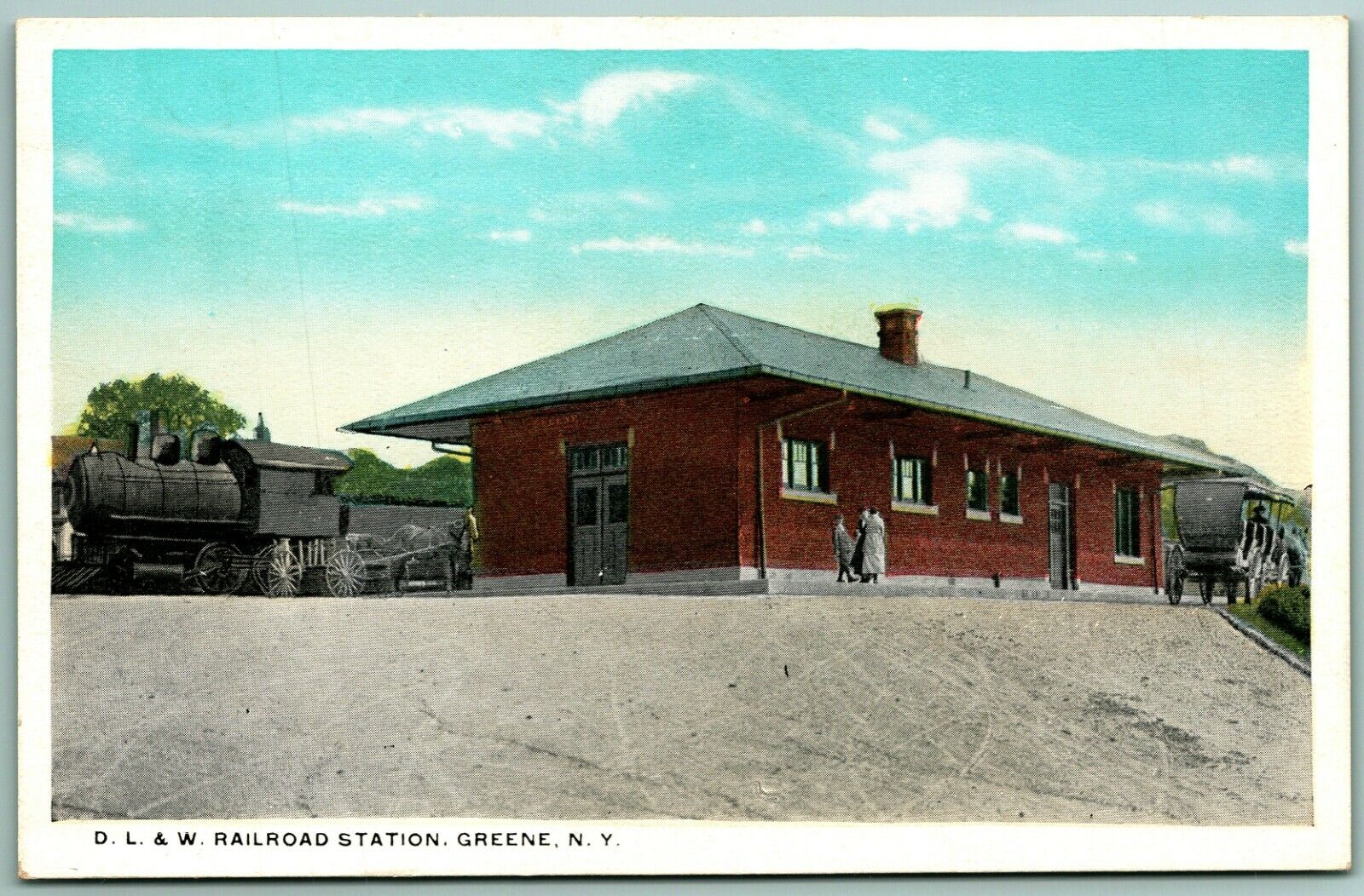 DL&W Railroad Station Depot Greene New York NY UNP Unused WB Postcard D14