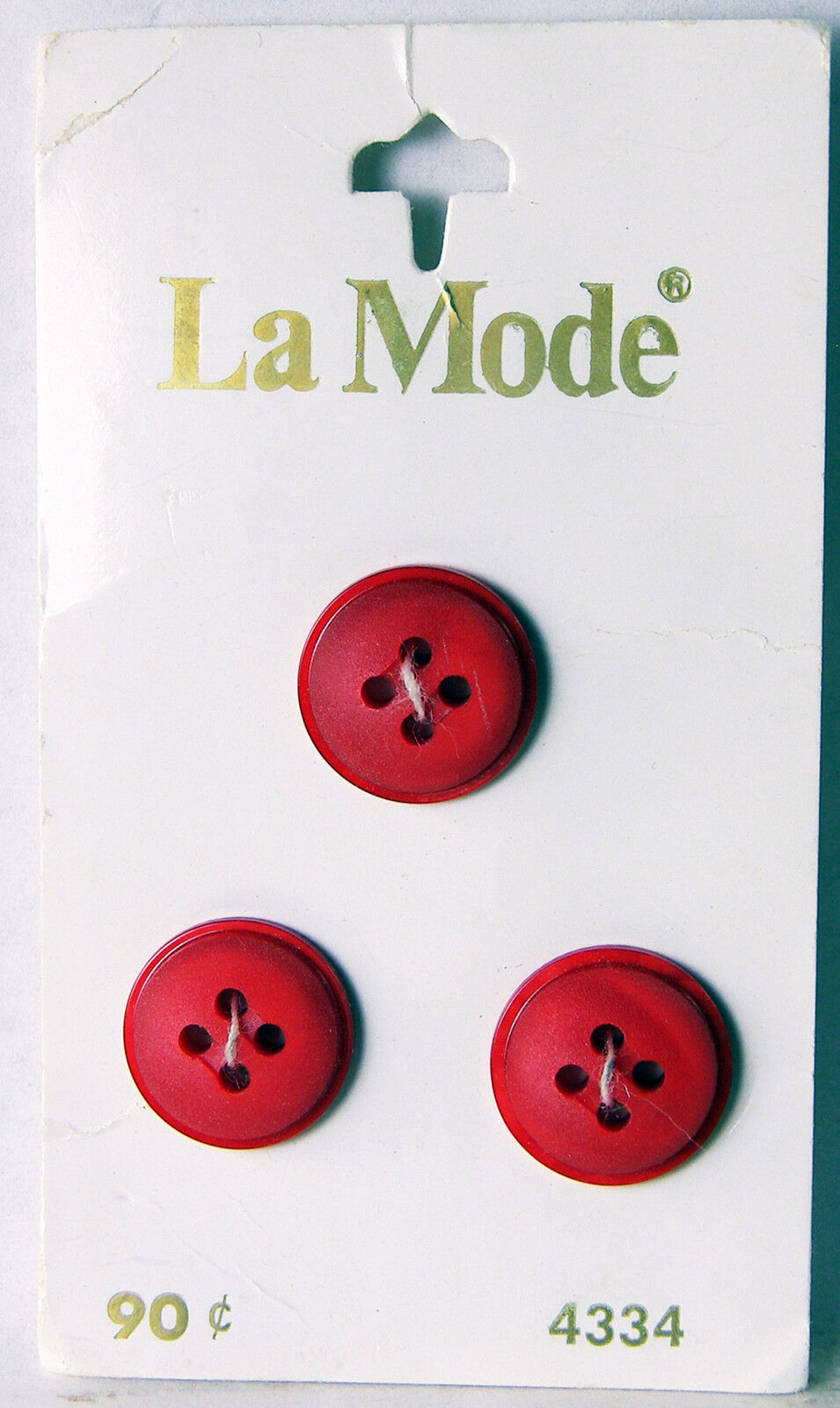 3 Vintage La Mode Red Plastic 4-Hole Buttons on Original Card 16 mm or 5/8\