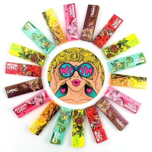 🌈🍎Moon 18 Packs 6 Flavored Rolling Paper 1 1/4 Size 77 mm Wood Combo Pack🍓🍌