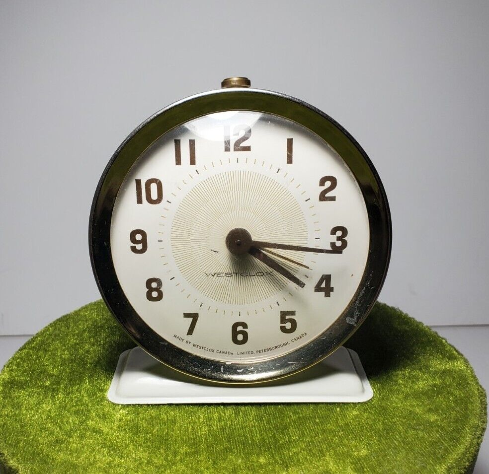 Westclox America Wind Up Alarm Clock Beige Metal Vintage-Working