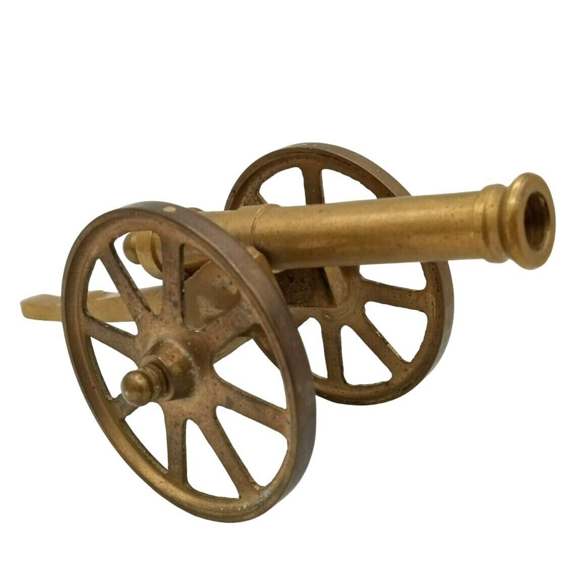 Solid Brass Desktop Vintage Cannon with Wheels Miniature Military Toy 7 Inch