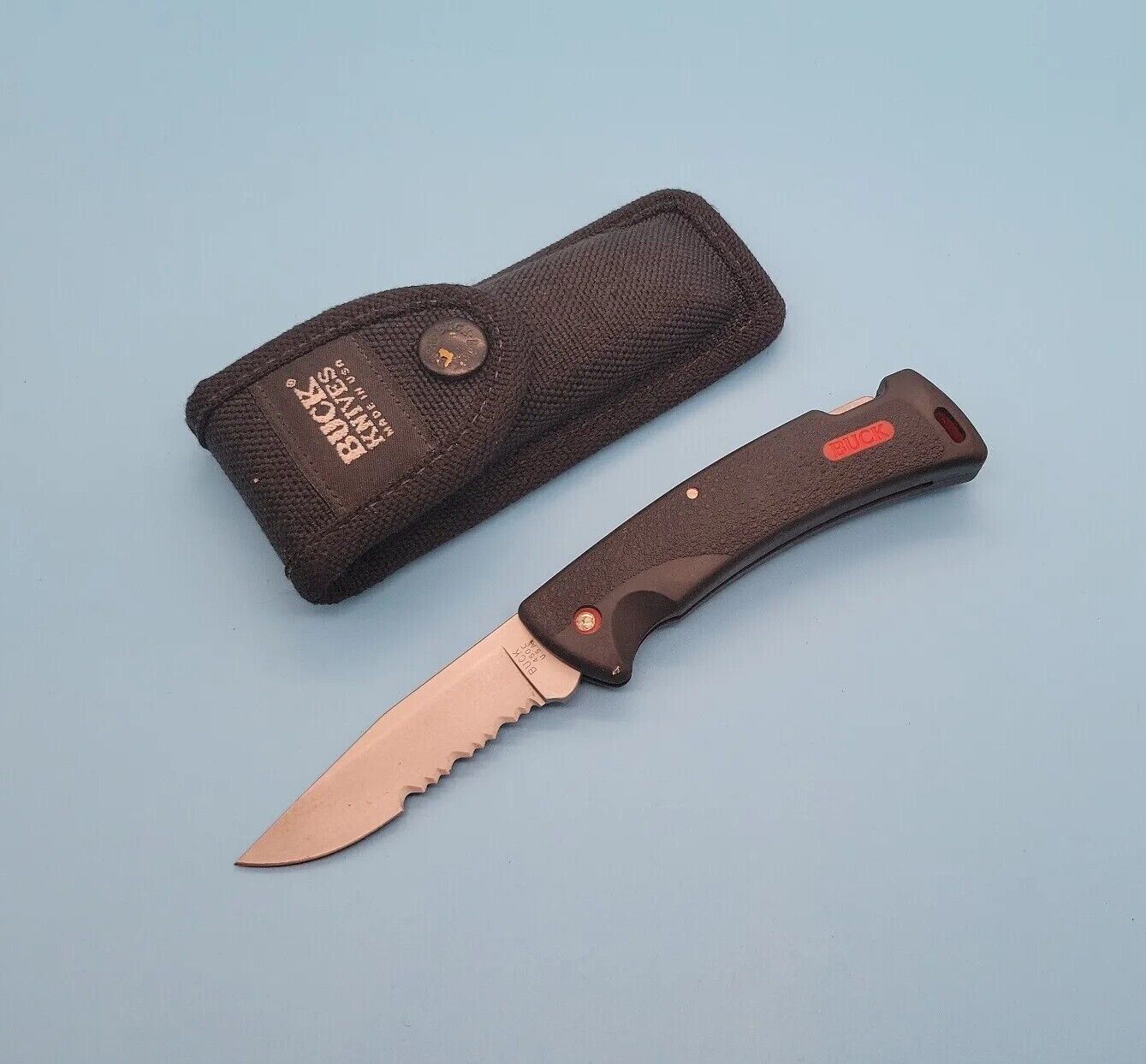 BUCK USA KNIVES 450C POCKET KNIFE DATED 1995 W/ BUCK SHEATH - LOCK BACK FOLDER