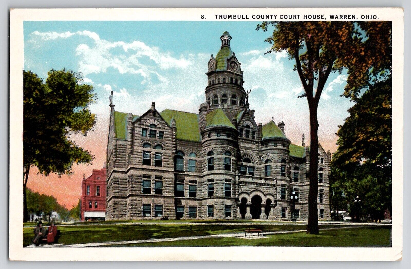 Trumbull County Court House Warren OH Ohio Vintage WB Postcard 1920s