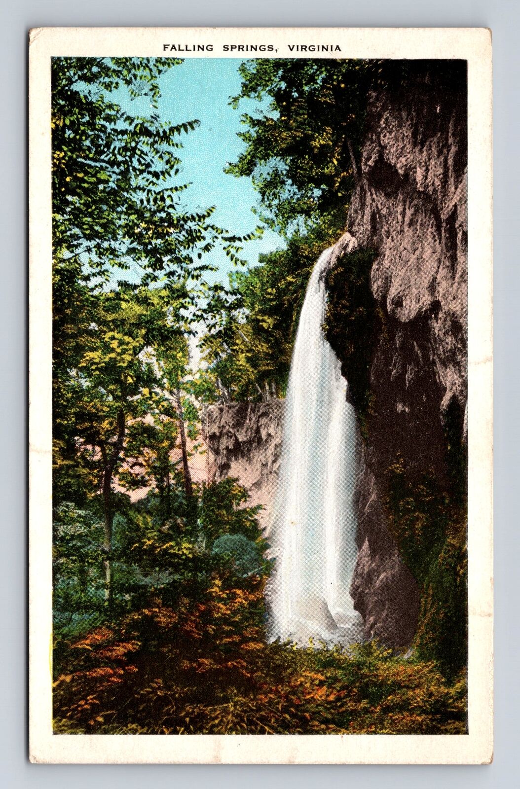 Falling Springs VA-Virginia, Scenic View Of Waterfall, Antique Vintage Postcard